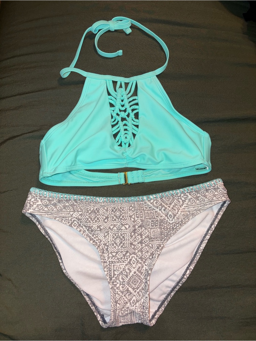 High-Neck Macrame Bikini Set in Aqua - Women Swim